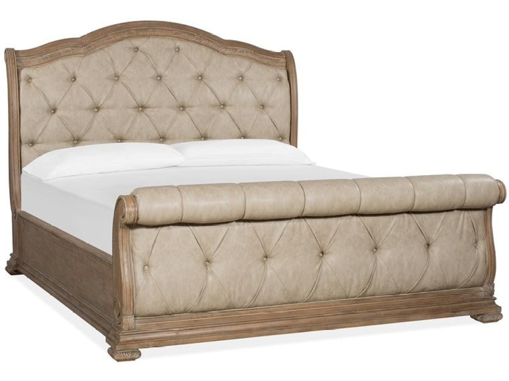 Wood Queen Sleigh Bed Upholstered Headboard SU - main image