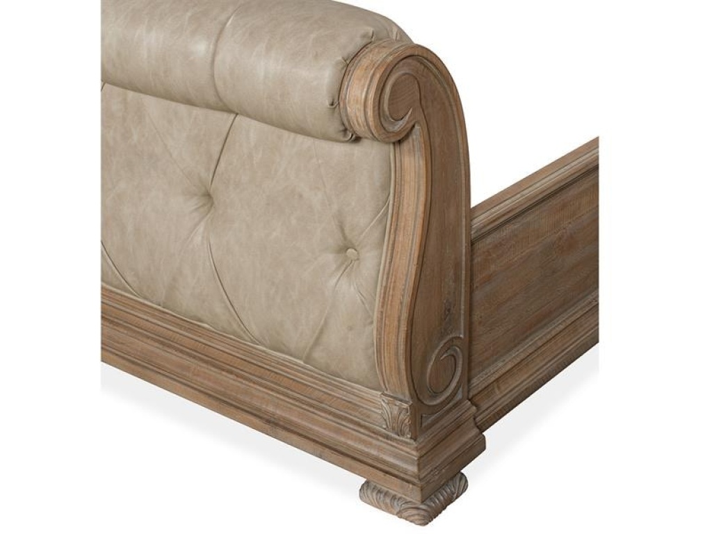 Wood Queen Sleigh Bed Upholstered Headboard SU - image 1