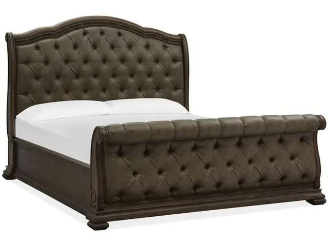 Wood Queen Sleigh Bed Upholstered Headboard SU