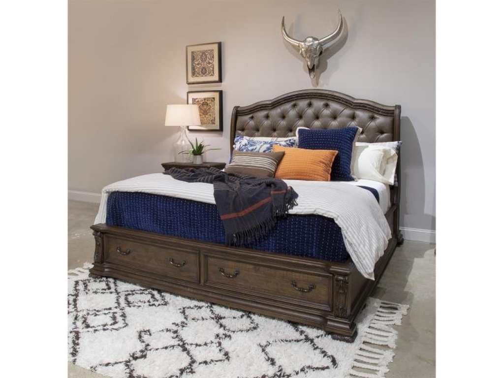 Complete Queen Sleigh Storage Bed with Upholstered Headboard - main image