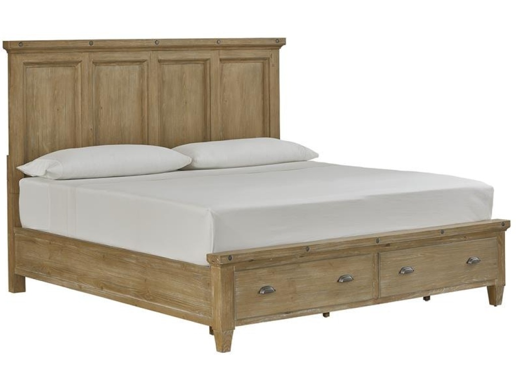 Wood Queen Panel Bed Storage Footboard SU - image 1