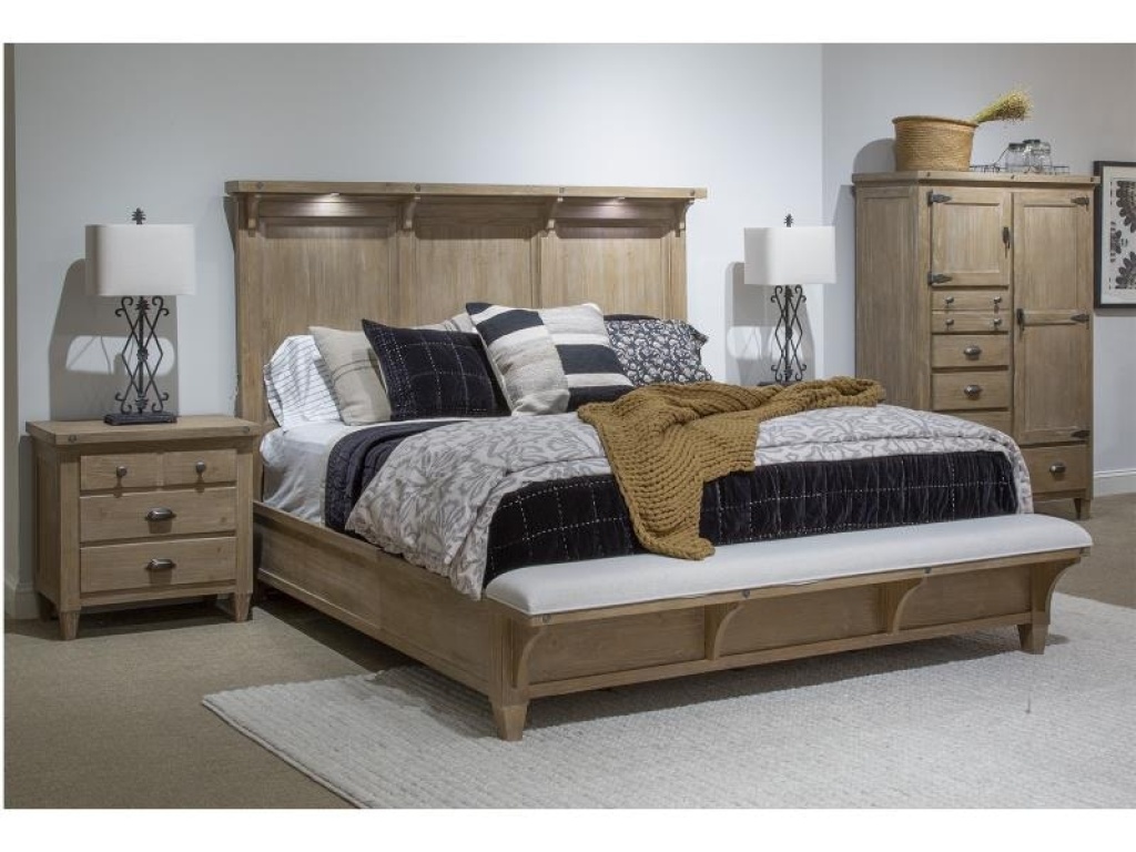Complete Queen Lighted Panel Bed with Uph.Footboard - main image