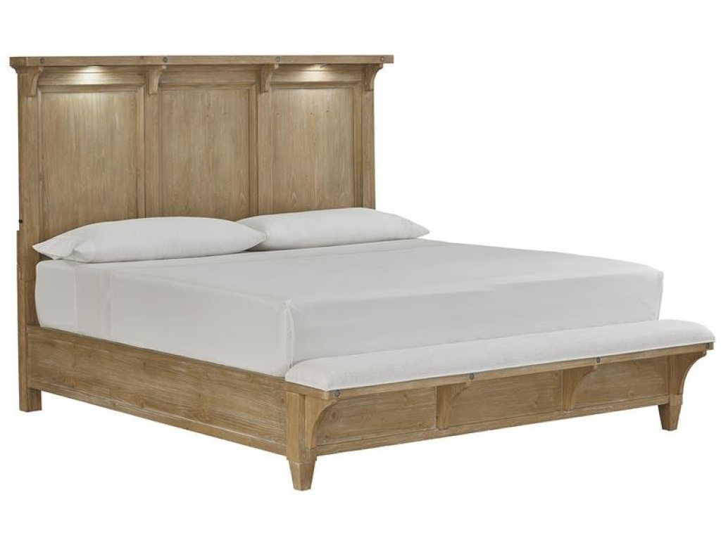 Complete Queen Lighted Panel Bed with Uph.Footboard - image 1