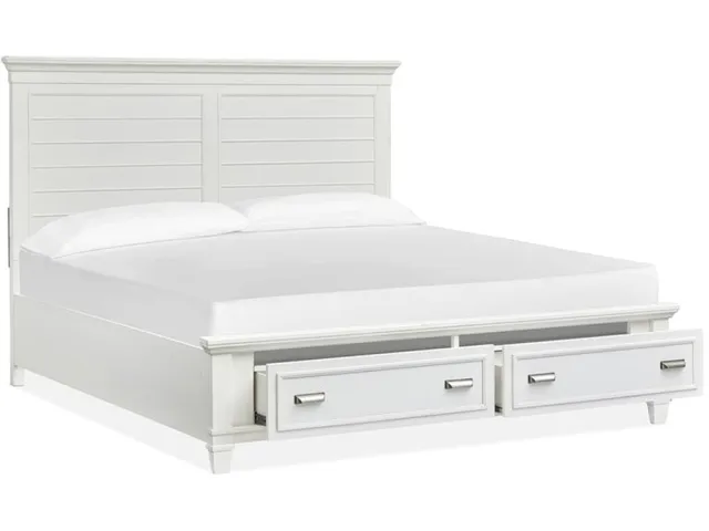 Wood Queen Panel Bed Storage Footboard - White SU