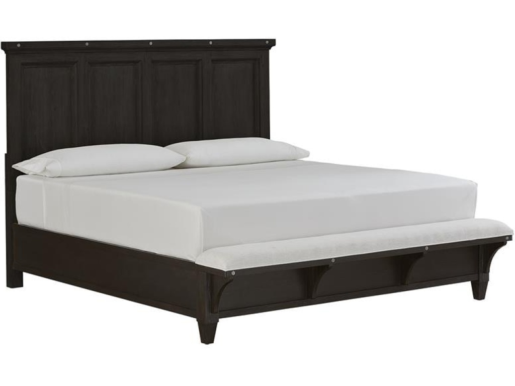 Wood Queen Panel Bed Upholstered Footboard SU - image 1