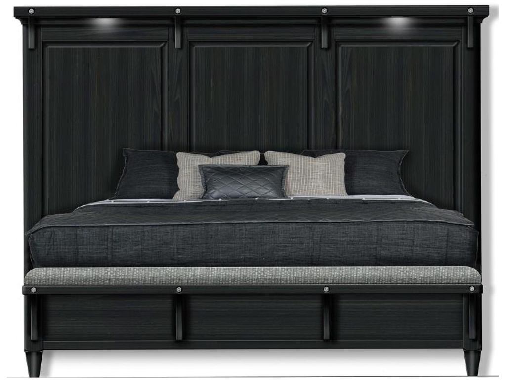 Complete Queen Lighted Panel Bed with Uph.Footboard - main image