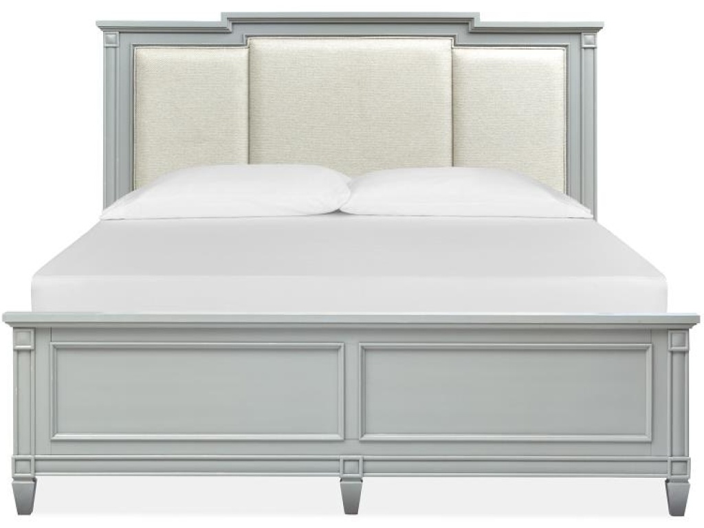 Wood Queen Panel Bed Upholstered Headboard KD - main image