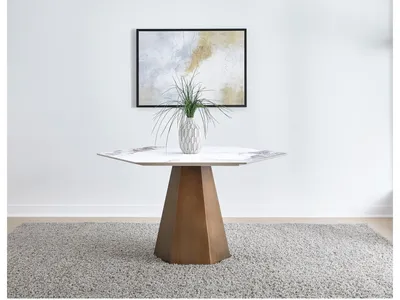Balos Stone Top Hexagonal Dining Table in Chanelle and Bronze