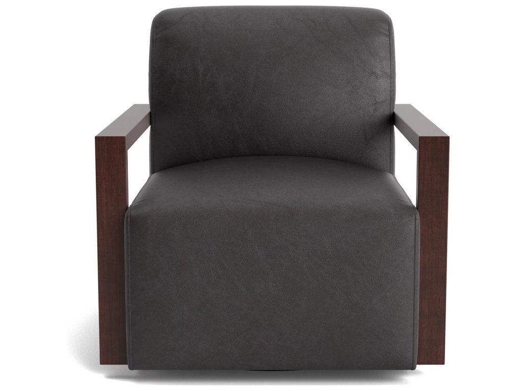 Creswell Leather Wood Arm Swivel Chair - image 1
