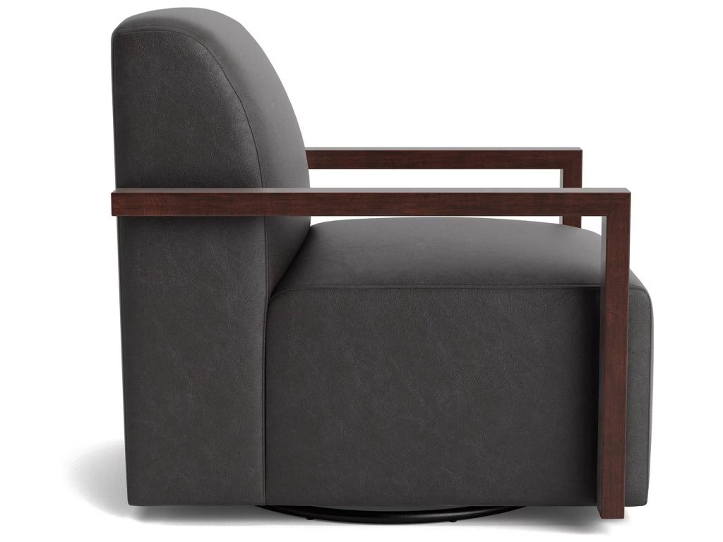 Creswell Leather Wood Arm Swivel Chair - image 2