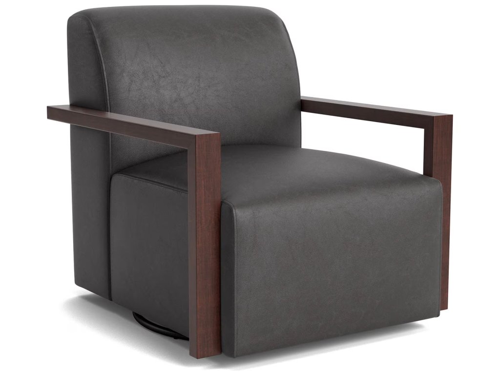 Creswell Leather Wood Arm Swivel Chair - main image