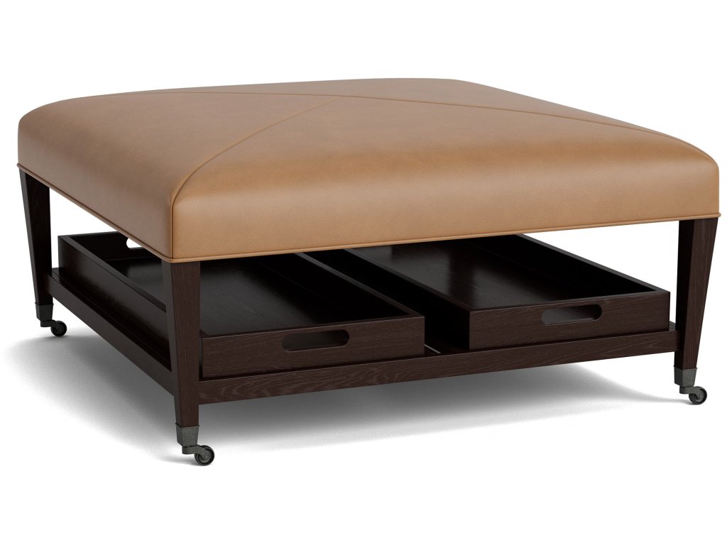 Kara Leather Ottoman with Trays and Casters - main image
