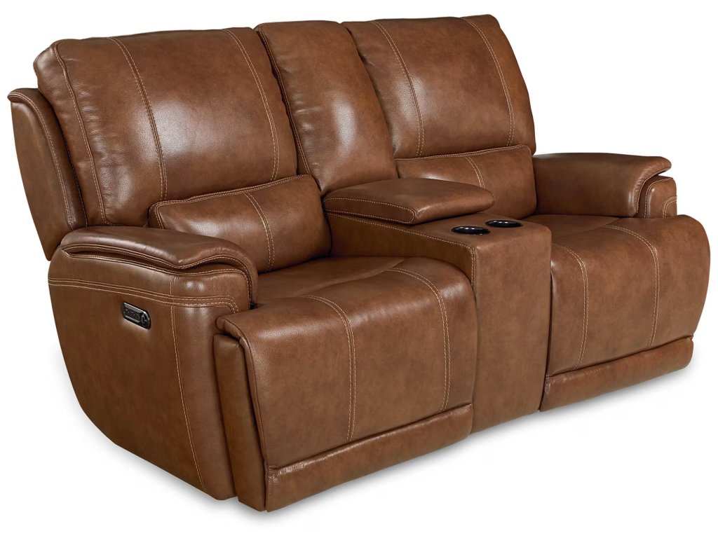Burlington Leather Power Reclining Loveseat with Center Console - image 1