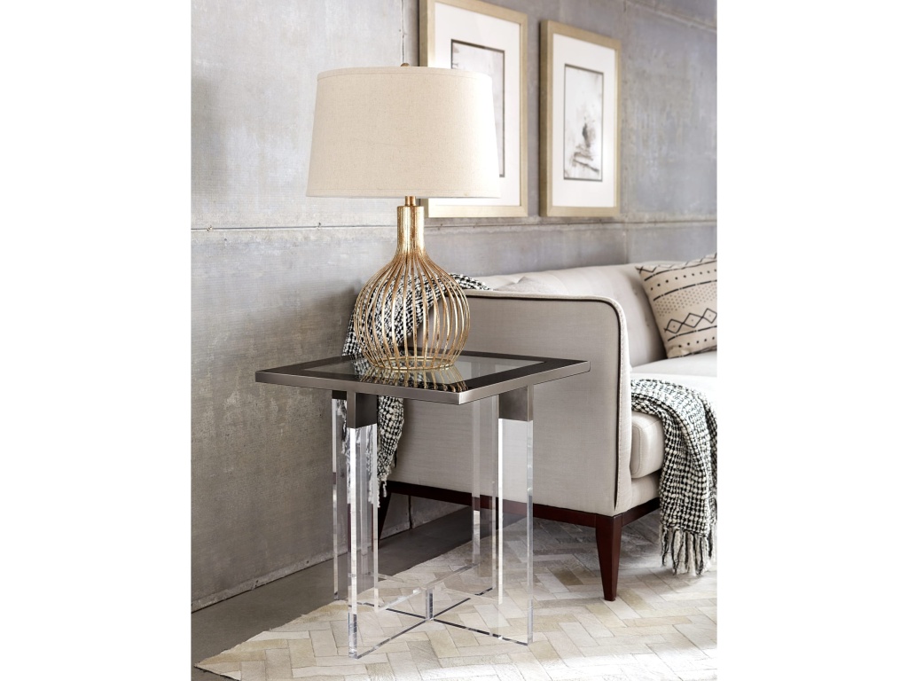 Bastian End Table in Clear Acrylic and Gunmetal Polished Stainless Steel - main image