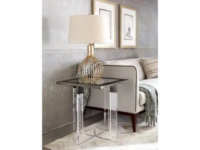 Bastian End Table in Clear Acrylic and Gunmetal Polished Stainless Steel