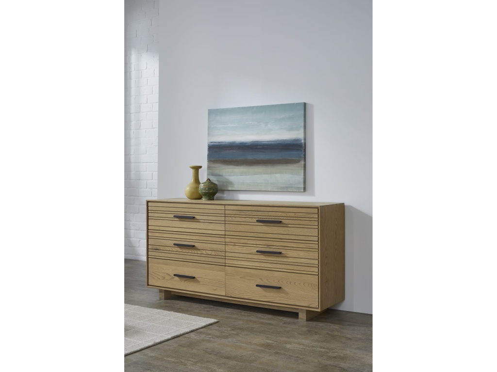 Batten Six Drawer Slatted Dresser in Blonde Oak - main image