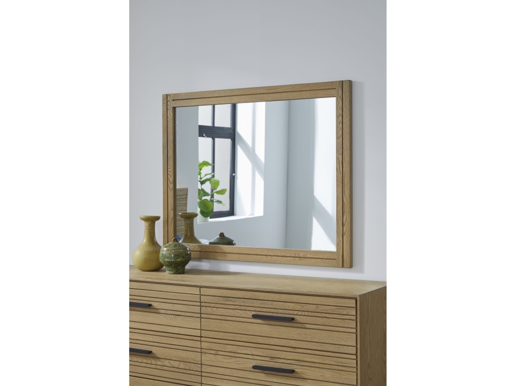 Batten Solid Wood and Mirrored Glass Wall or Dresser Mirror in Blonde Oak - main image