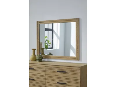 Batten Solid Wood and Mirrored Glass Wall or Dresser Mirror in Blonde Oak