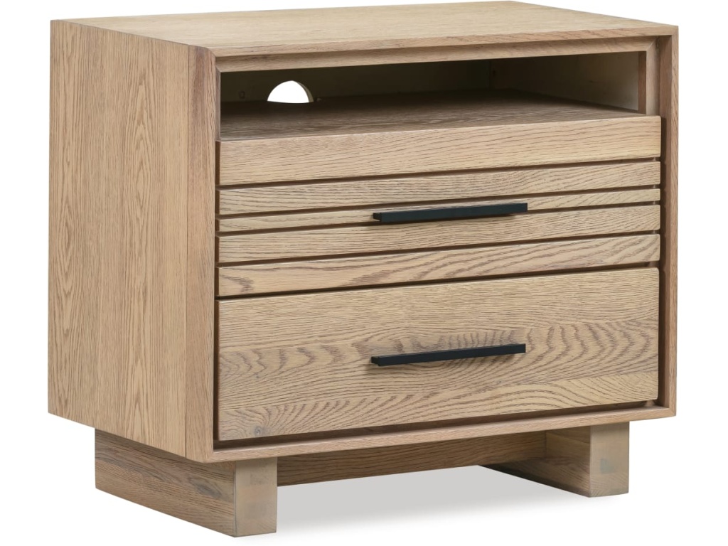 Batten Two Drawer One Shelf USB-Charging Nightstand in Blonde Oak - image 1