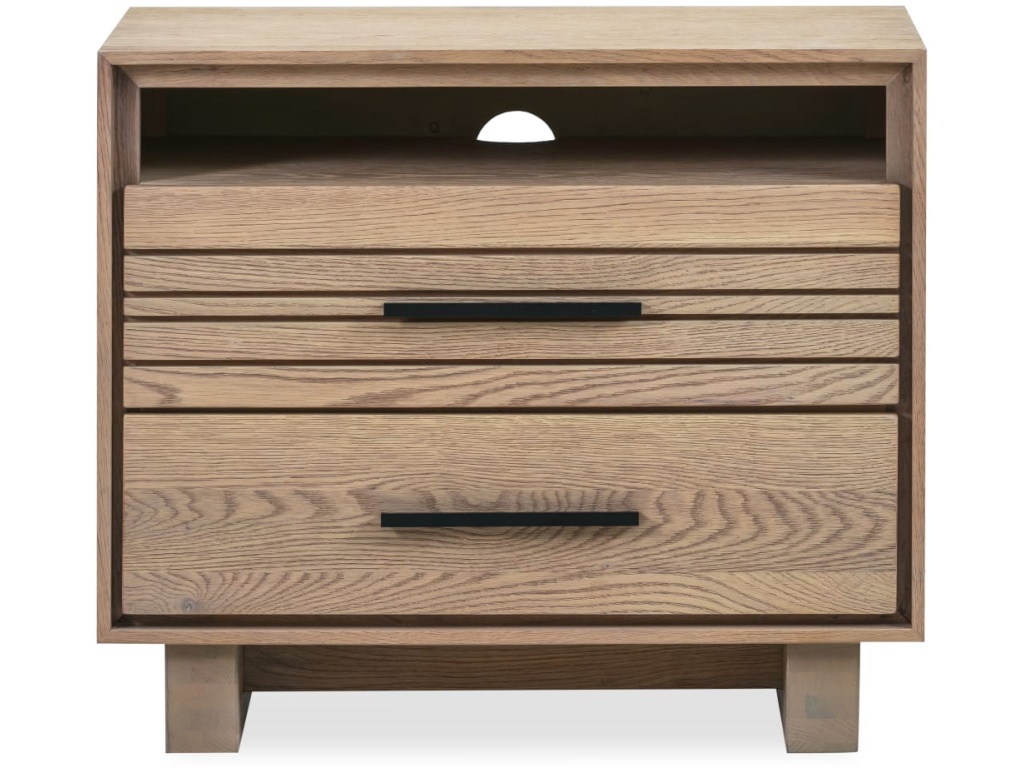 Batten Two Drawer One Shelf USB-Charging Nightstand in Blonde Oak - image 3