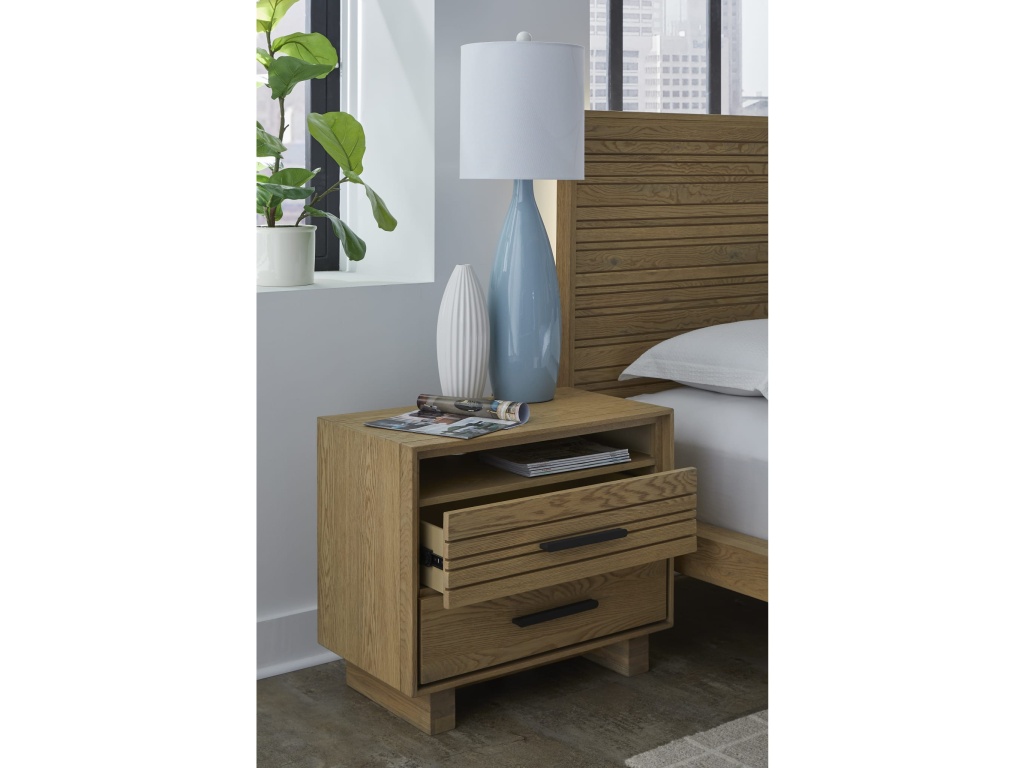 Batten Two Drawer One Shelf USB-Charging Nightstand in Blonde Oak - main image