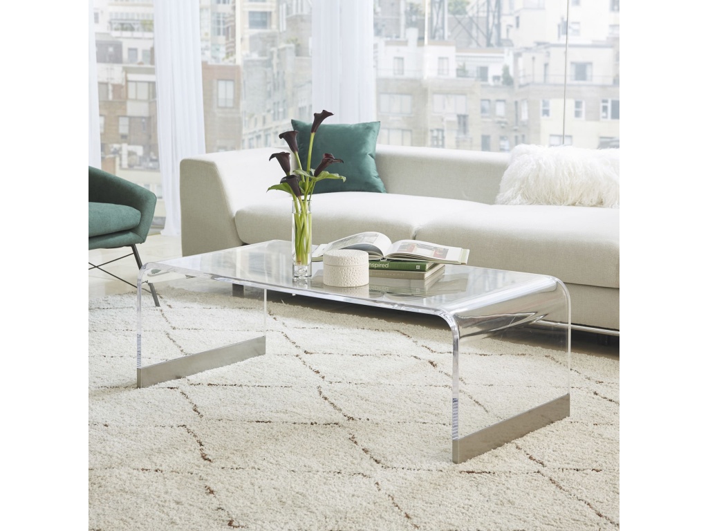 Bowie Coffee Table in Clear Acrylic and Brushed Stainless Steel - main image