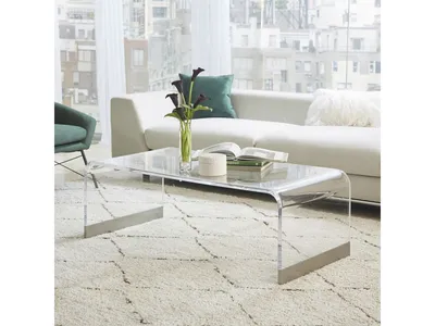 Bowie Coffee Table in Clear Acrylic and Brushed Stainless Steel
