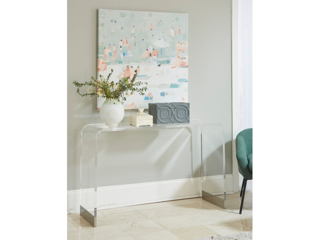 Bowie Console Table in Clear Acrylic and Brushed Stainless Steel - main image