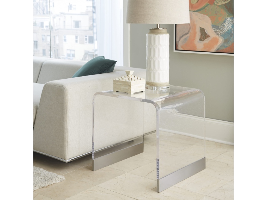 Bowie End Table in Clear Acrylic and Brushed Stainless Steel - main image