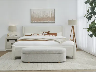 Burke Upholstered Platform Bed in Cottage Cheese Boucle