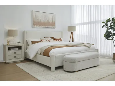 Burke Upholstered Platform Bed in Cottage Cheese Boucle - Alternative View