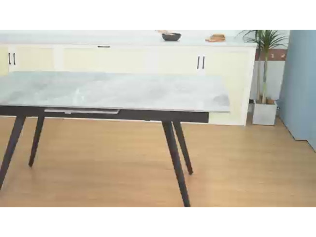 Lucia Extendable Stone Top Metal Leg Dining Table in Piedra and Black - image 9