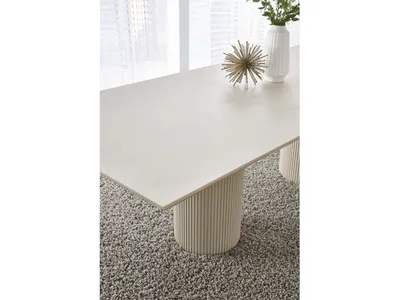 Cannon Stone Top Double Pedestal Extension Dining Table with Ivory Wood Base - Alternative View