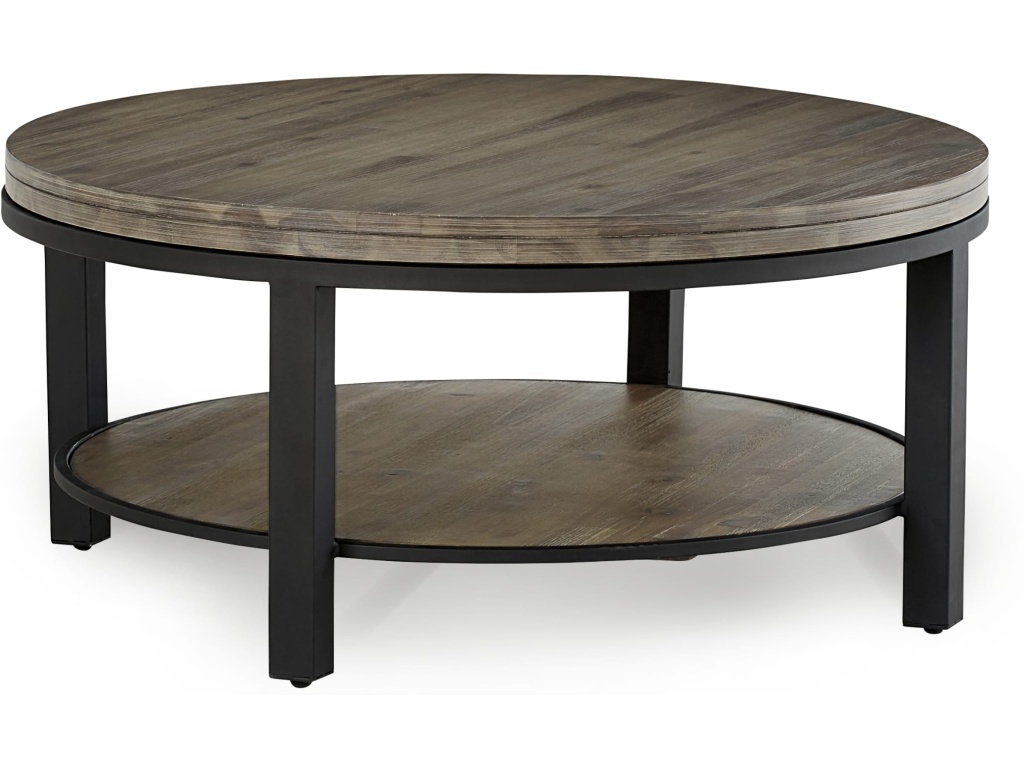 Canyon Solid Wood and Metal Round Coffee Table in Washed Grey - image 2