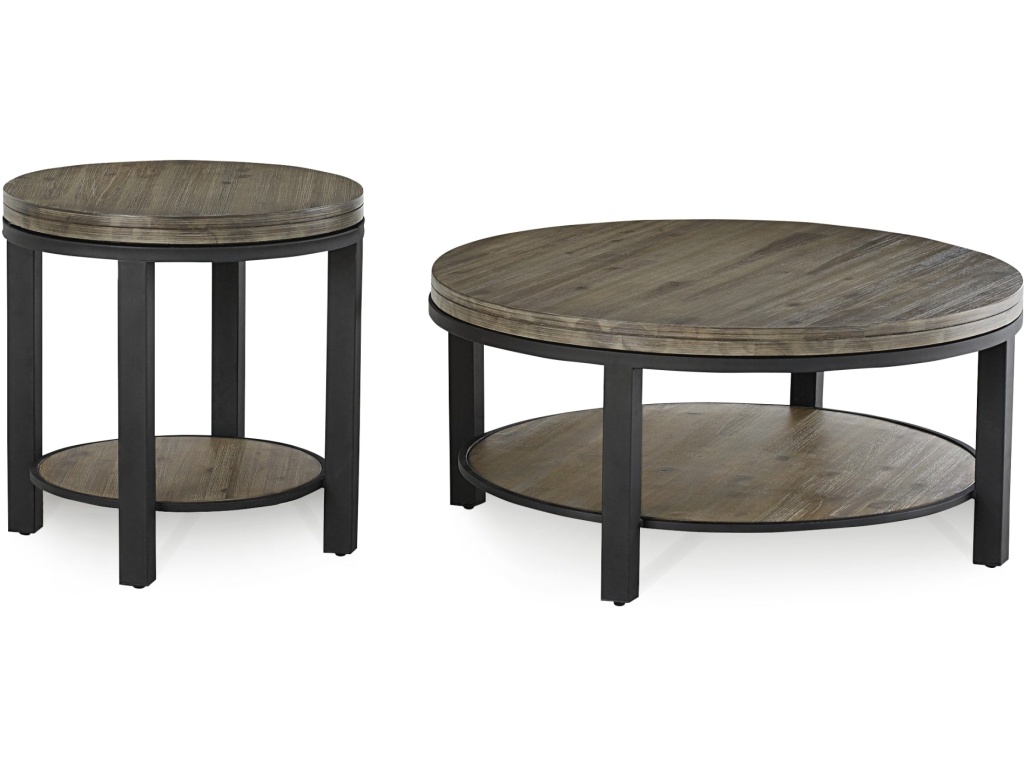 Canyon Solid Wood and Metal Round Coffee Table in Washed Grey - image 5