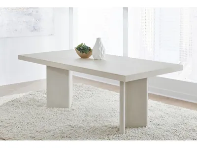 Caye Stone Top Double Pedestal Dining Table with Ivory Cement Base