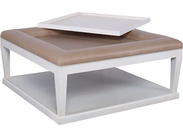 Logan Leather Ottoman with Tray - Alternative View