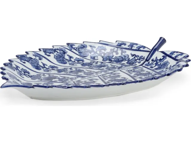 Blue And White Leaf Tray