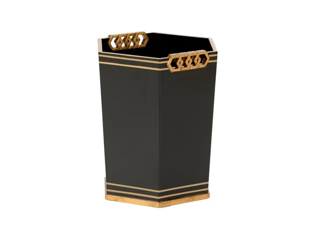 Oliver Wastebasket - Black/Gold