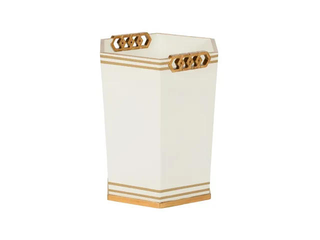 Oliver Wastebasket - White/Gold
