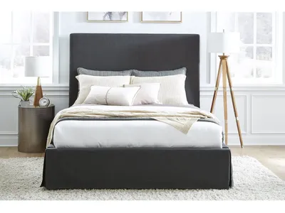 Cheviot UpholsteredSkirted Panel Bed in Iron