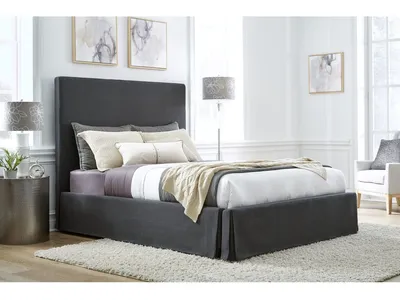 Cheviot UpholsteredSkirted Storage Panel Bed in Iron