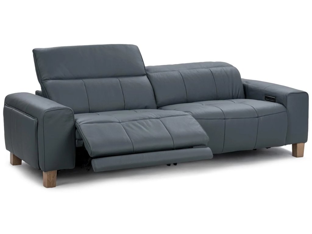 Alea Leather Power Recliner Sofa - Smoke Blue - main image