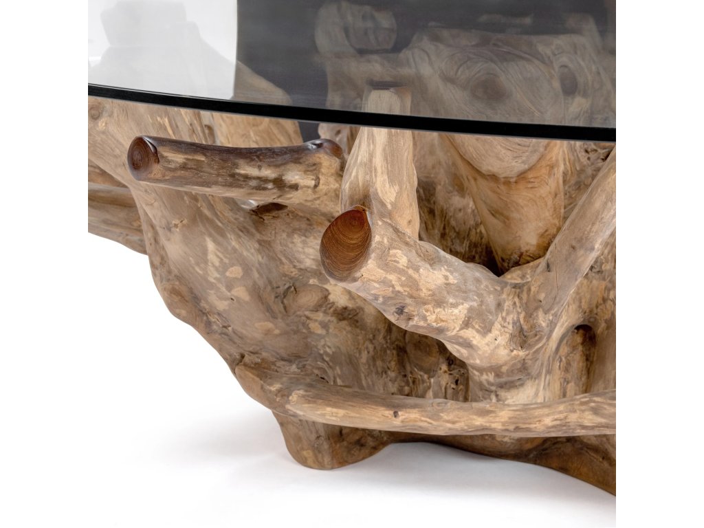 Willow Teak Root/Glass Round Coffee Table - Natural - image 1