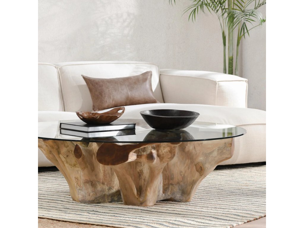 Willow Teak Root/Glass Round Coffee Table - Natural - image 3