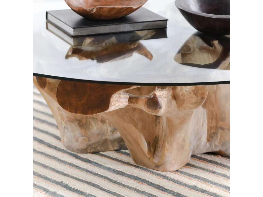 Willow Teak Root/Glass Round Coffee Table - Natural - image 4