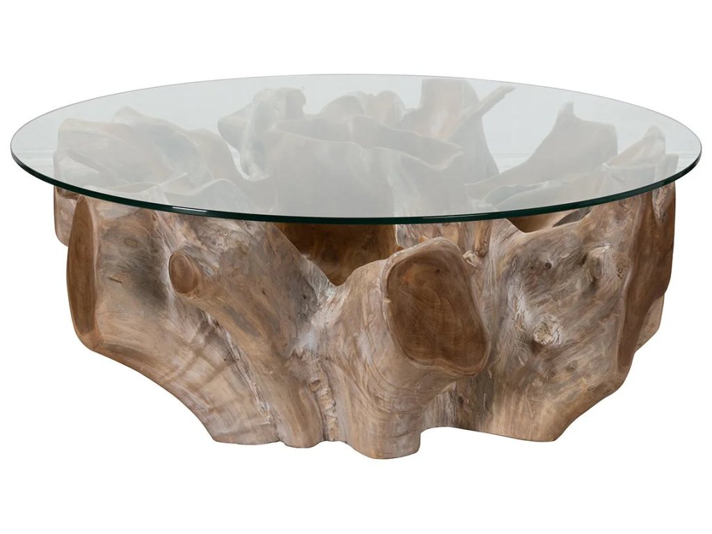 Hailey Teak Root/Glass Round Coffee Table - Natural White Wash - main image