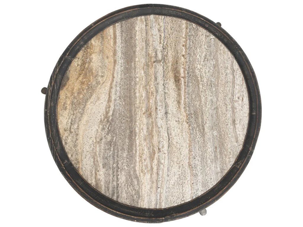 Dakota Travertine Round Coffee Table - Weathered Black/Travertine - image 1