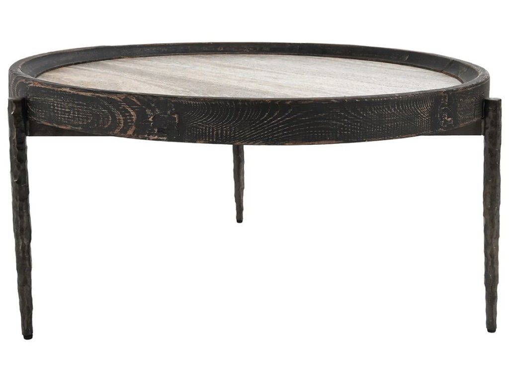 Dakota Travertine Round Coffee Table - Weathered Black/Travertine - main image