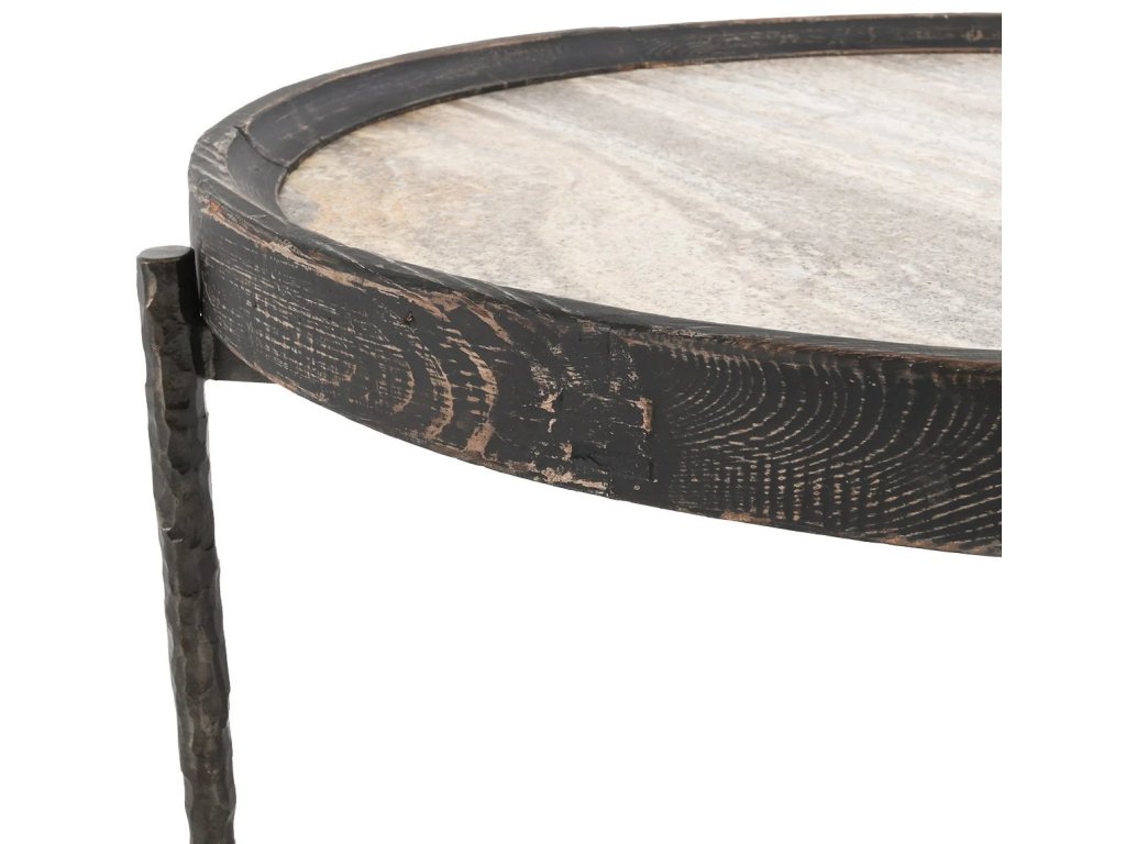 Dakota Travertine Round Coffee Table - Weathered Black/Travertine - image 3